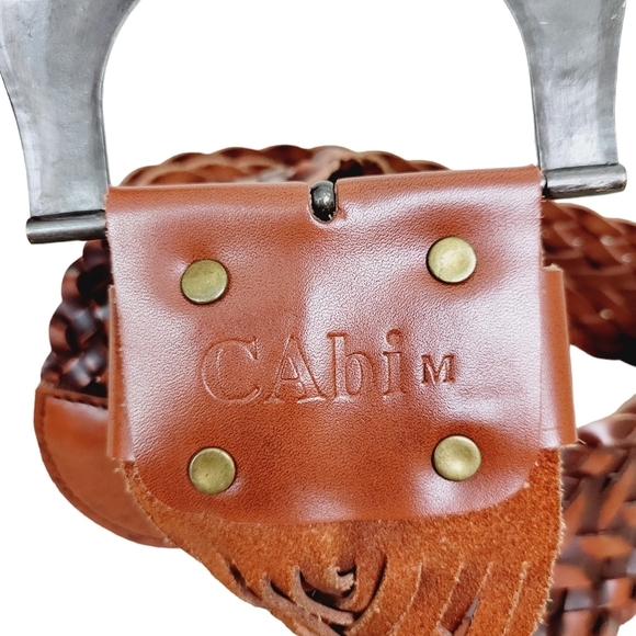 Cabi | Brown Leather Southwestern Bohemian Brass Buckle Wide Woven Braided Belt - Picture 9 of 9